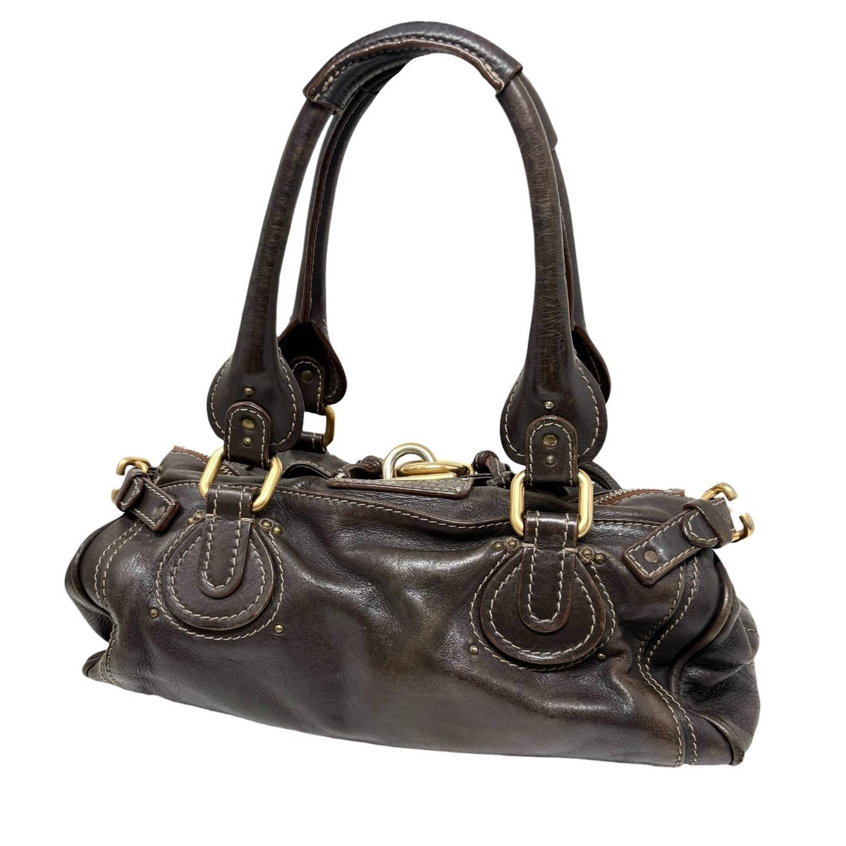 Chloe Vintage Paddington Padlock Key Boston Bag Leather Brown Gold 902822