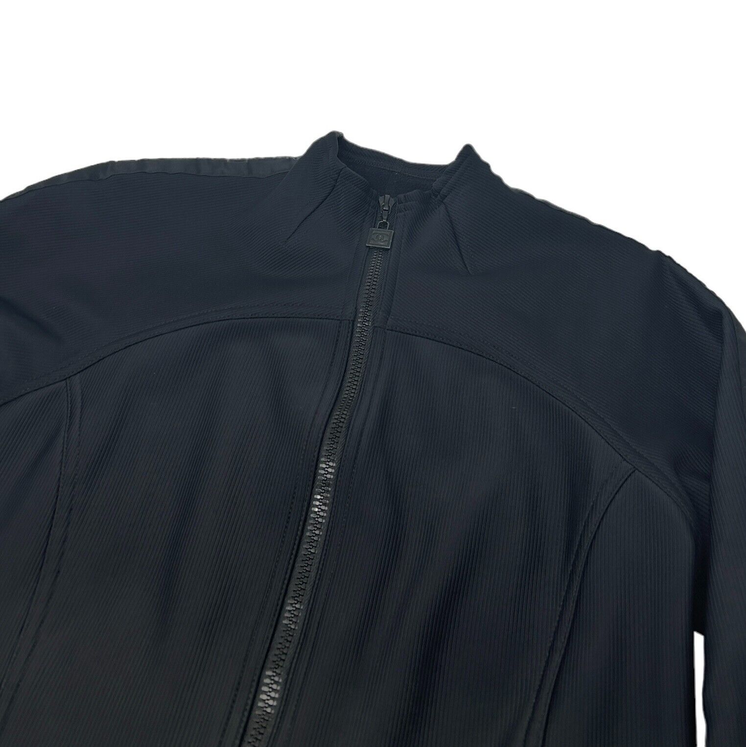 CHANEL Sport Vintage 04A Coco Mark Zipped Jacket #40 Black Nylon RankAB