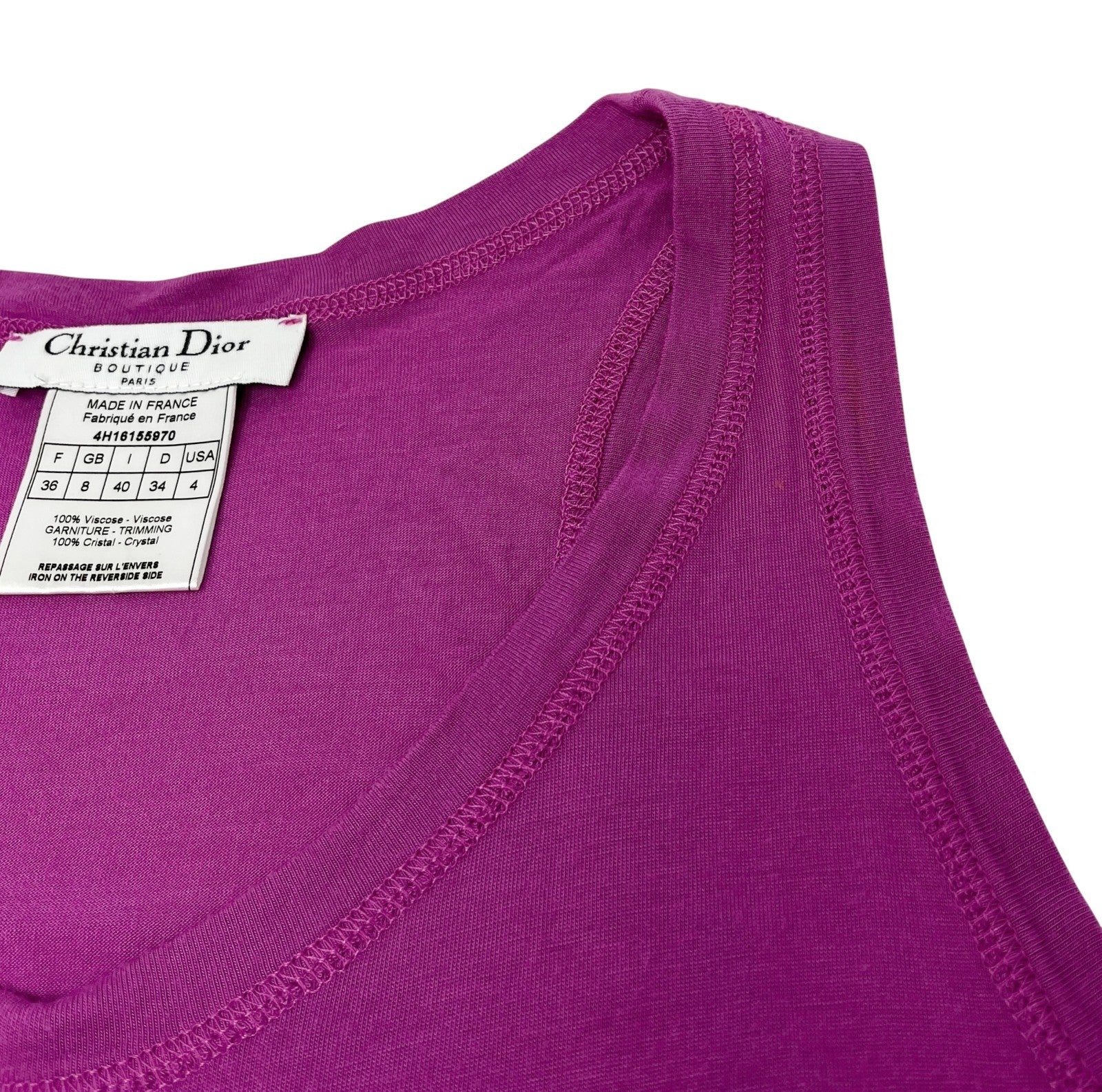 Christian Dior Vintage 2004 Logo Tank Top #36 Rhinestone Pullover Purple Viscose