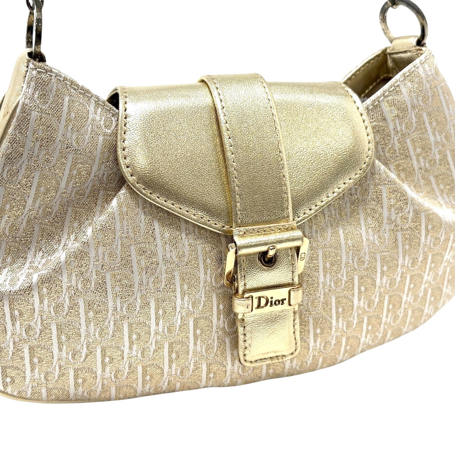 Christian Dior Vintage 2002 Trotter Monogram Chain Mini Bag Pchette White Gold