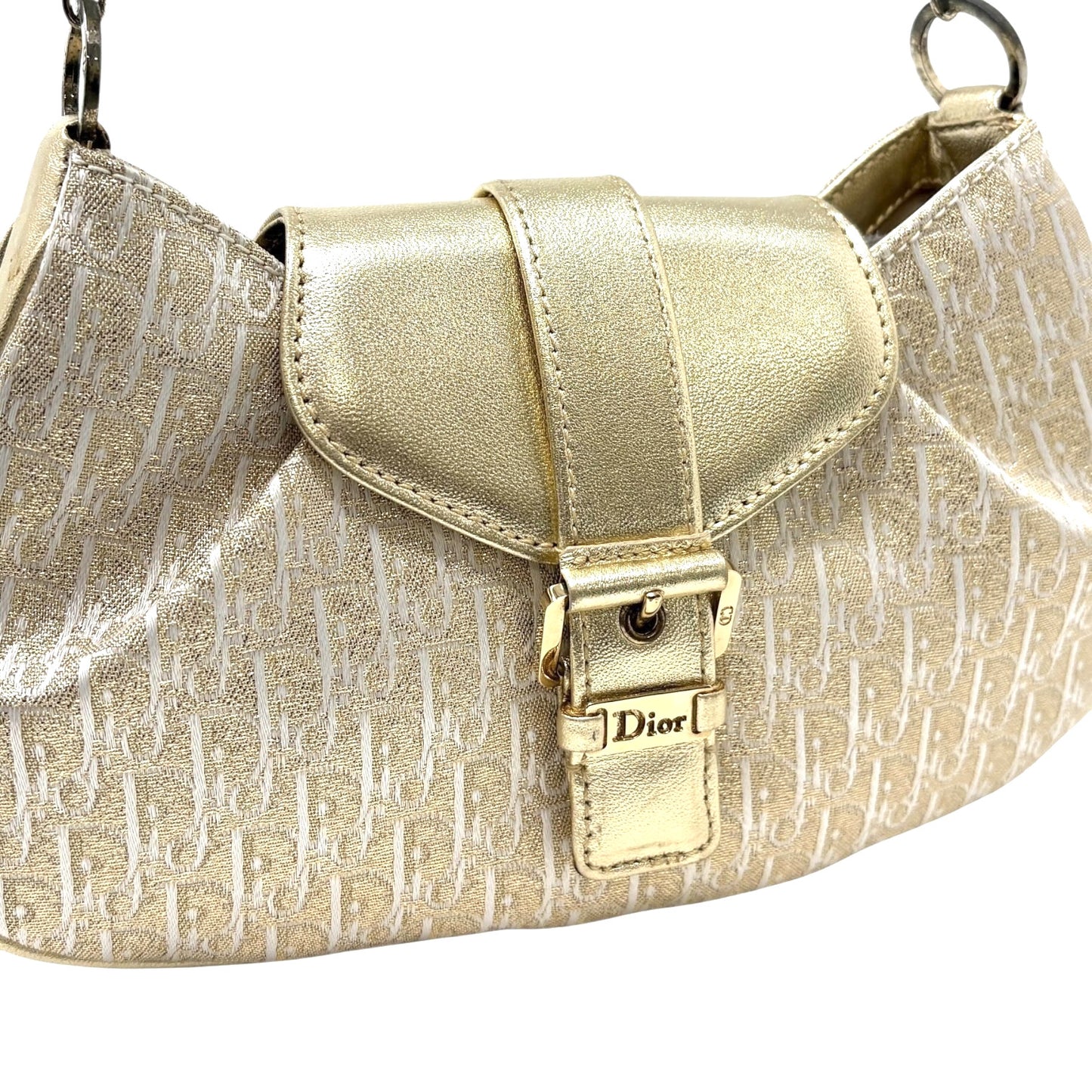 Christian Dior Vintage 2002 Trotter Monogram Chain Mini Bag Pochette White Gold