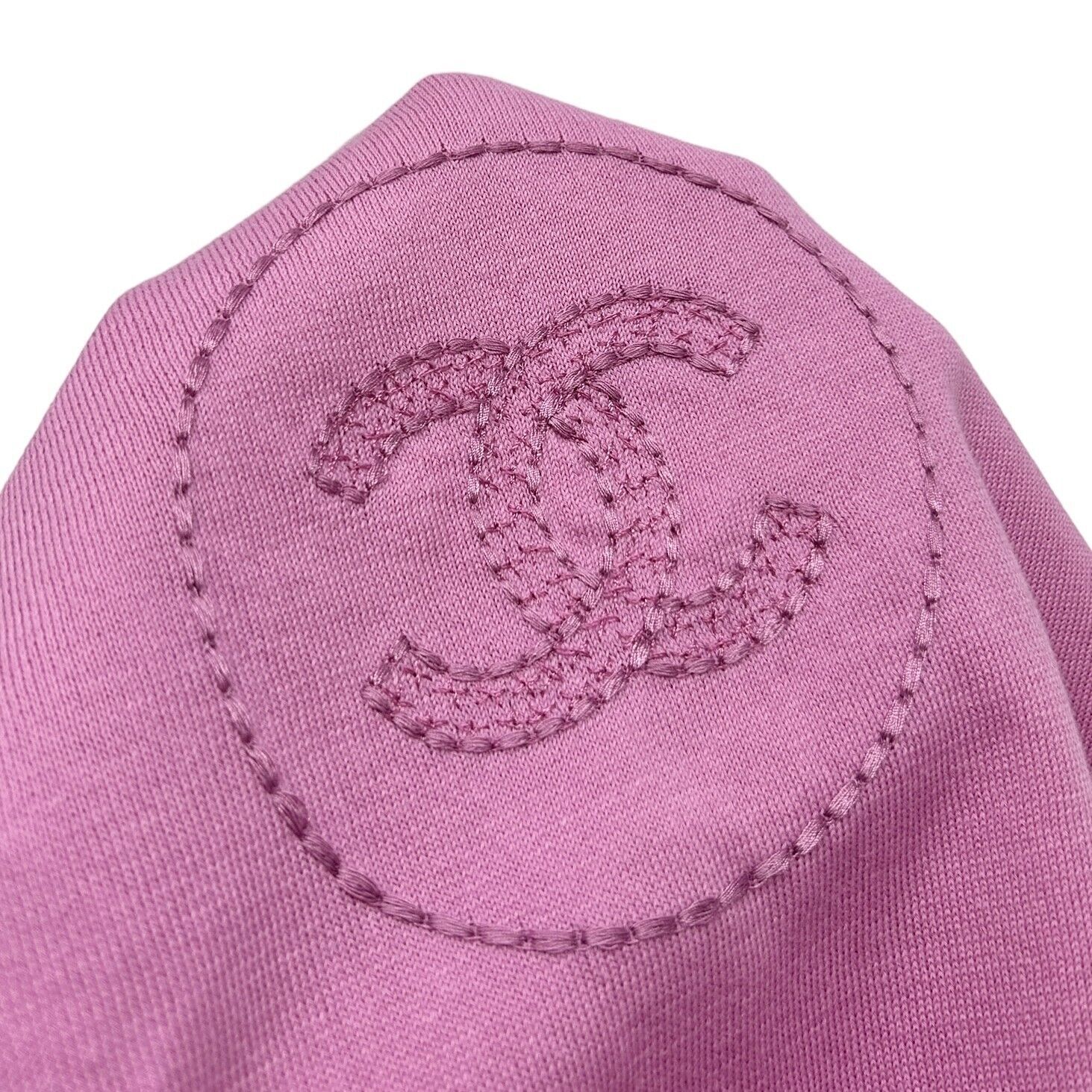 CHANEL Vintage 07P CC Summer Knit Circle Logo Top #36 Stitch Pink Cotton RankAB