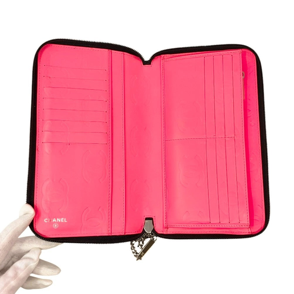 CHANEL Vintage Cambon Line CC Logo Quilted Wallet Black Pink Leather  902229