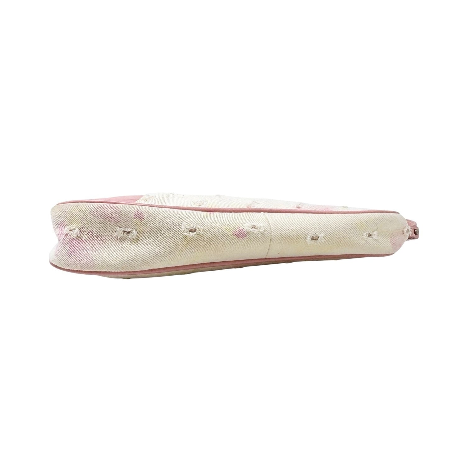 Christian Dior Vintage 2003 Distressed Floral Denim Mini Saddle Bag White Pink