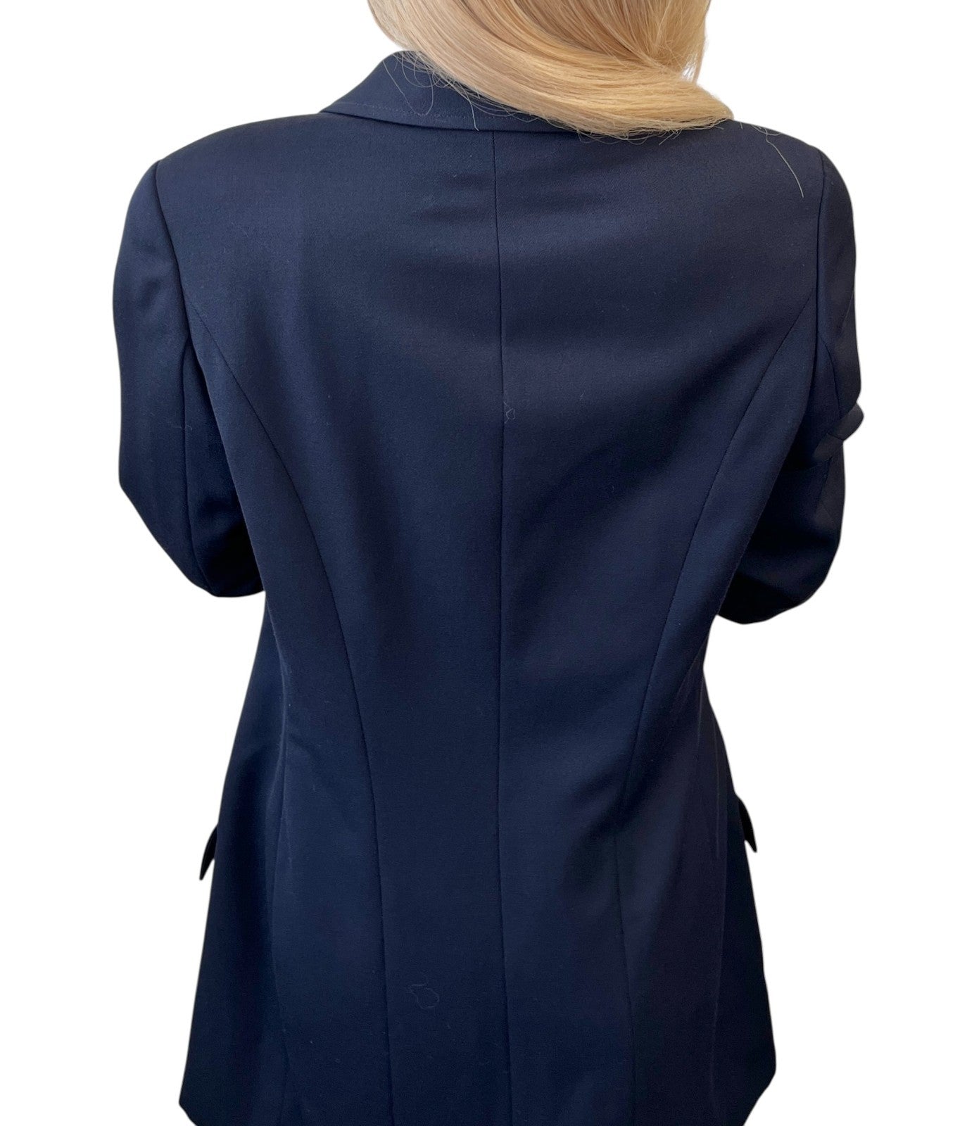 CHANEL Vintage 97P CC Logo Button Blazer Jacket #42 Dark Blue Gold Wool Pocket