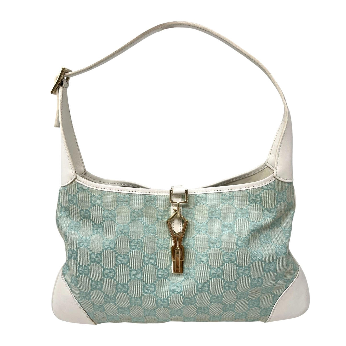 GUCCI Vintage Jackie GG Monogram Shoulder Bag Light Blue White Canvas 106547