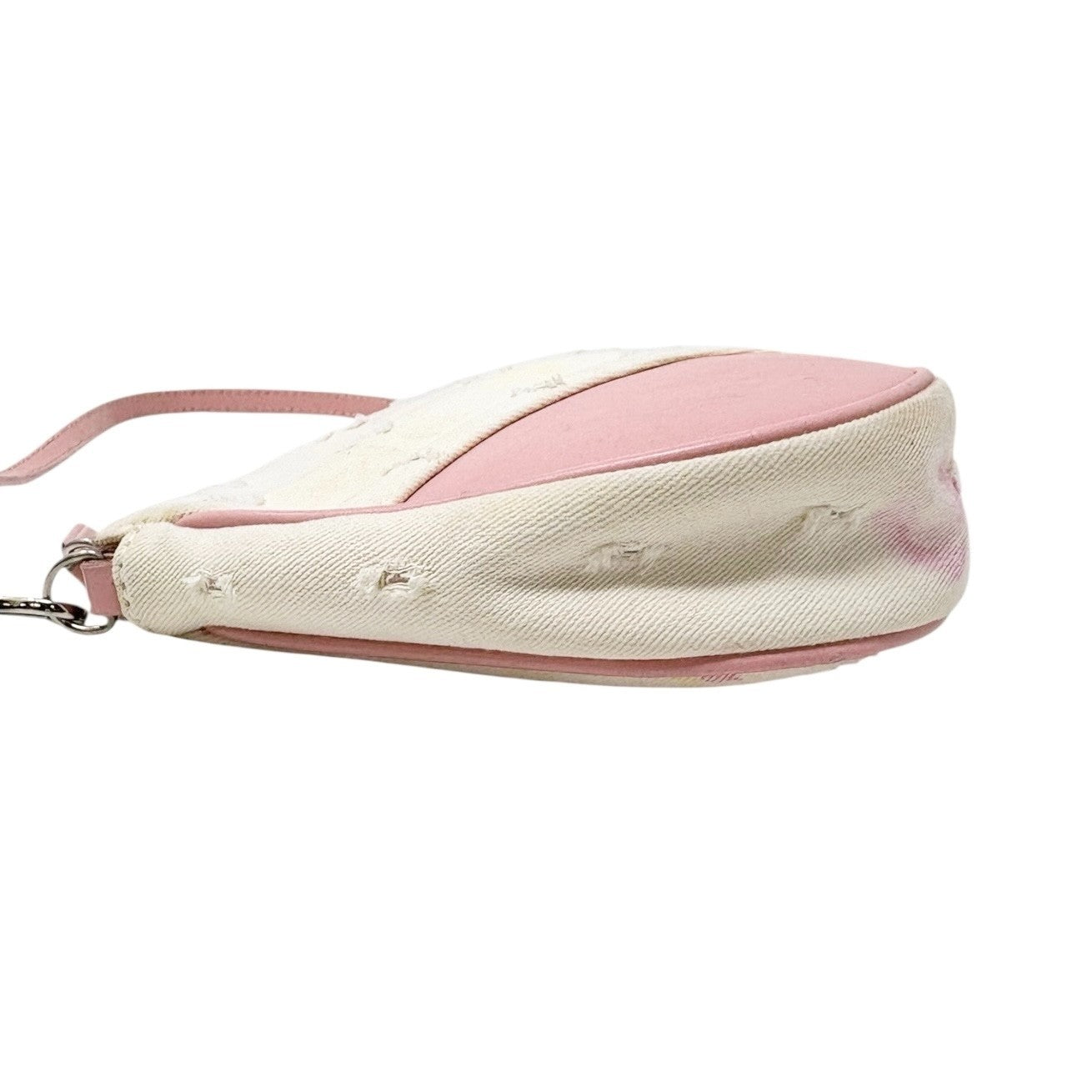 Christian Dior Vintage 2003 Distressed Floral Denim Mini Saddle Bag White Pink