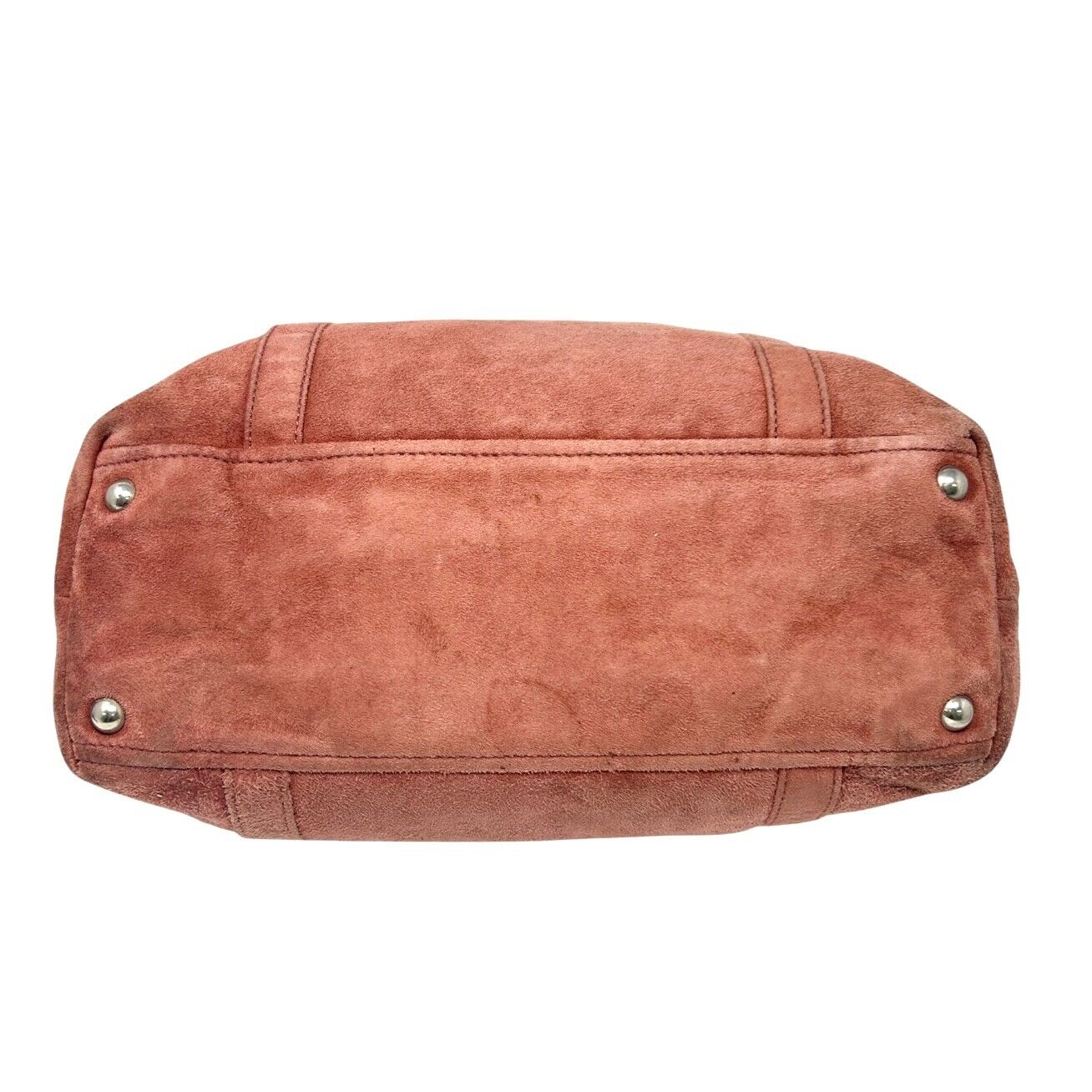 PRADA Vintage Logo Shoulder Bag Tote Red Brown Silver Handbag Suede Zip