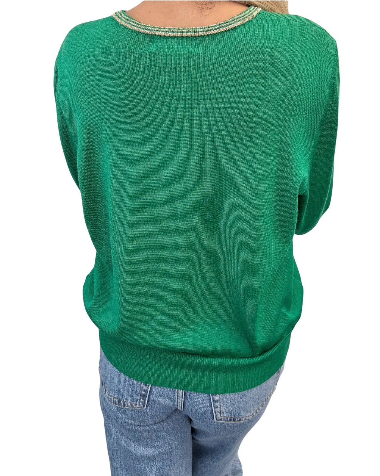Yves Saint Laurent Vintage YSL Logo Knit Sweater Top #L Pullover Green Gold