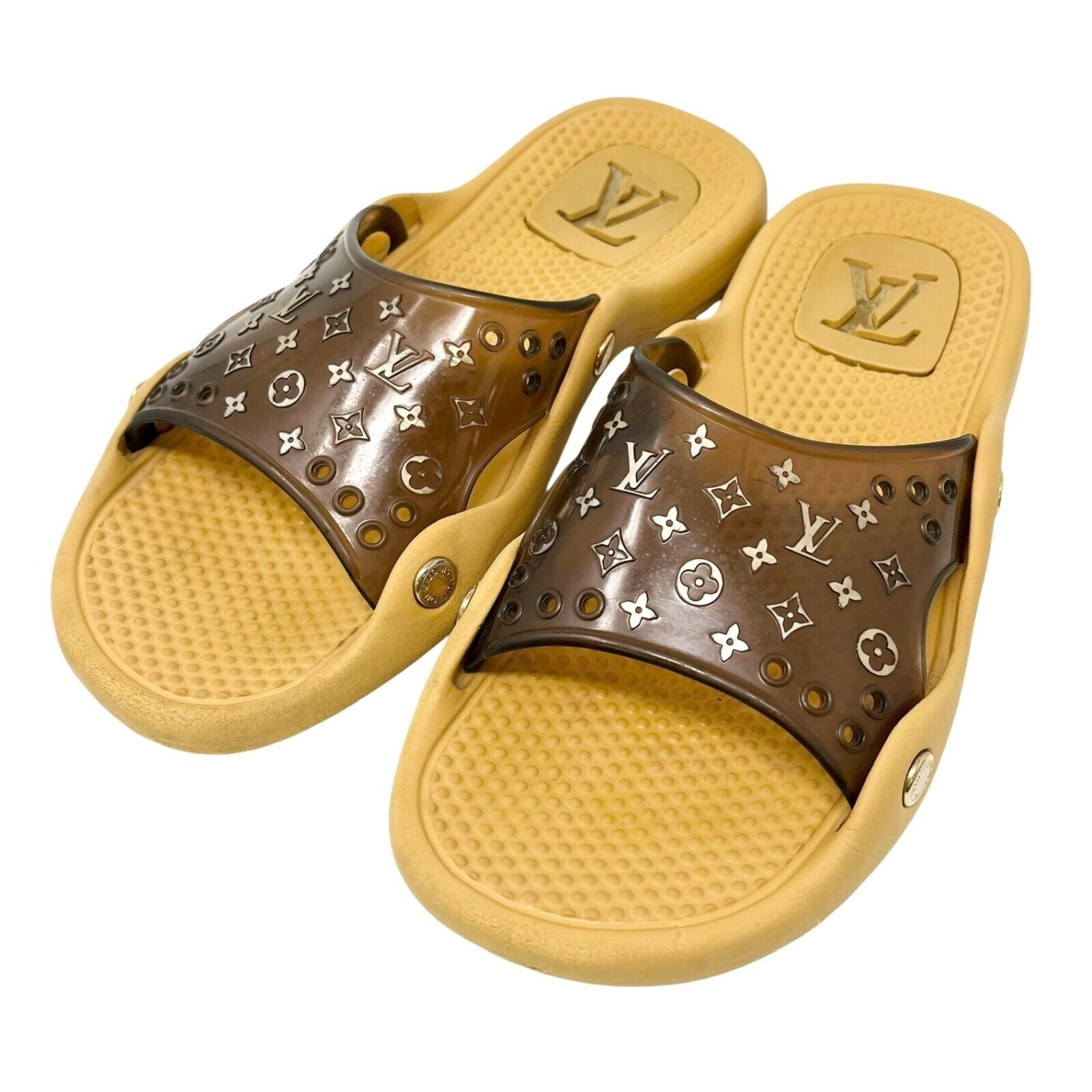 LOUIS VUITTON Vintage Monogram Logo Slide Sandals #36 US 6 Brown Rubber Rank AB