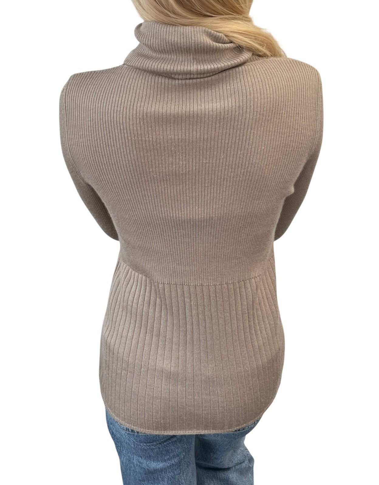 CHANEL Vintage 00A CC Logo Rib Knit Sweater Top #42 Beige Cashmere Silk 902082
