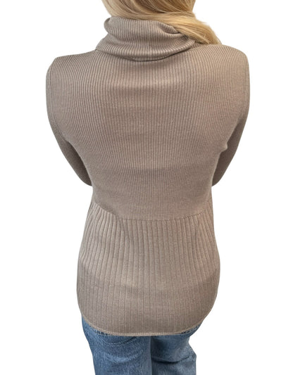 CHANEL Vintage 00A CC Logo Rib Knit Sweater Top #42 Beige Cashmere Silk 902082