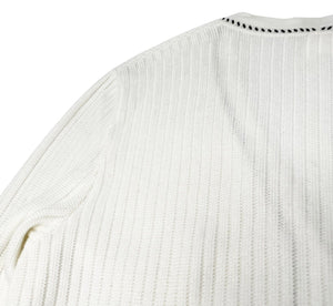 CHANEL Vintage 96P CC Logo Cardigan Sweater Top #42 Button White Black Cotton