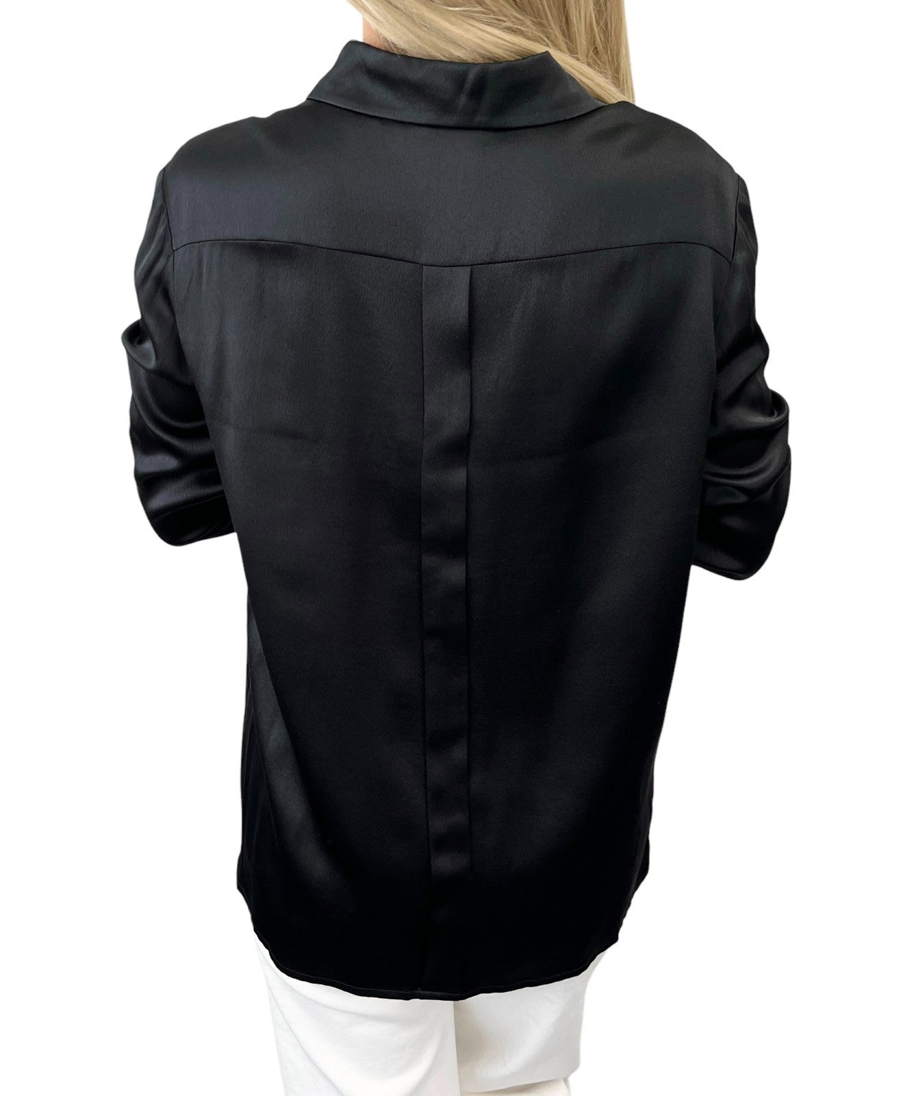 CHANEL Vintage 94A CC Logo Button Up Blouse Silk Shirt #36 Ribbon Black