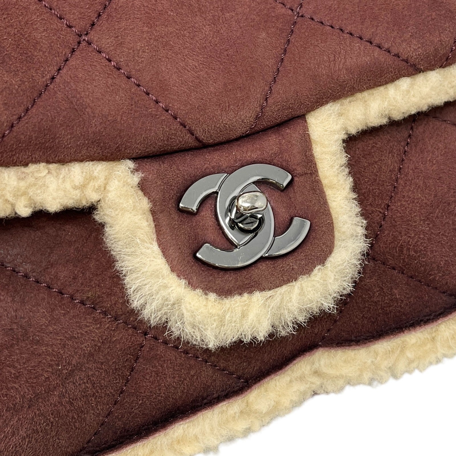 CHANEL Vintage CC Logo Mouton Matelasse Shoulder Bag Chain Brown Beige Suede