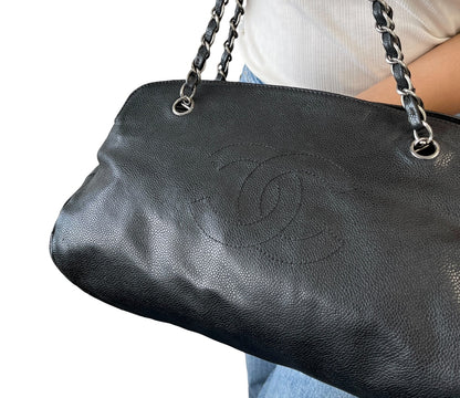 CHANEL Vintage CC Logo Stitch Chain Shoulder Bag Black Silver Leather 902203