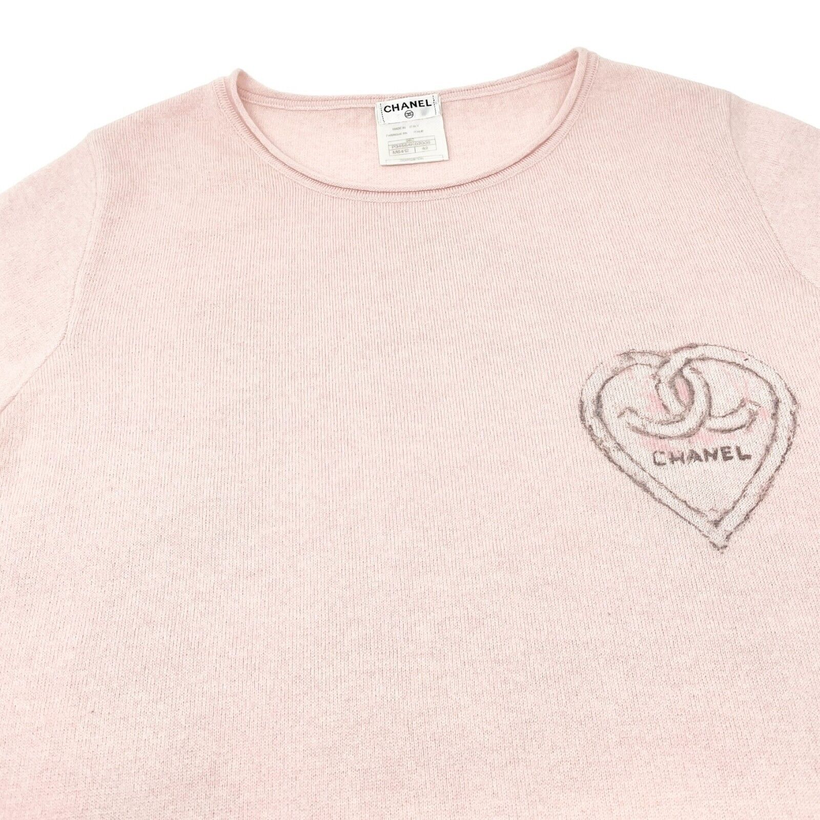 CHANEL Vintage 09C Miami CC Mark Logo Knit Sweater Top #42 Cashmere Pink RankAB