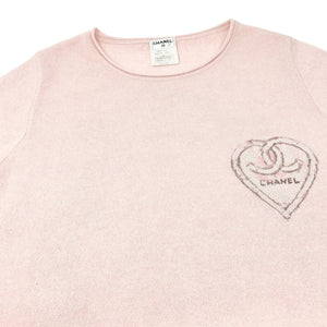 CHANEL Vintage 09C Miami CC Mark Logo Knit Sweater Top #42 Cashmere Pink RankAB