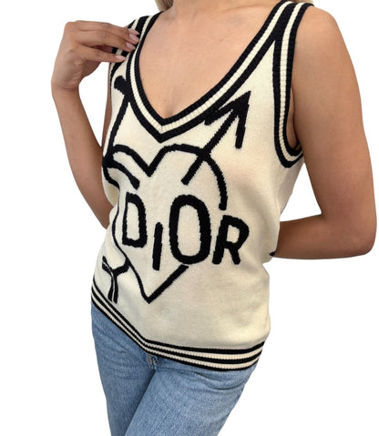 Christian Dior Vintage 2004 I Love Dior Knit Tank Top #38 Cream Black 902841