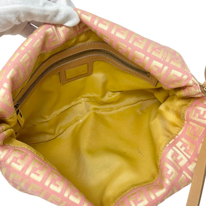 FENDI Vintage Zucchino Pochette Shoulder Bag Pink Yellow Canvas Leather 106545