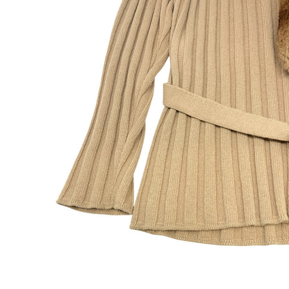 FENDI Vintage Fur Knit Rib Cardigan Jacket #46 Belt Beige Brown Wool