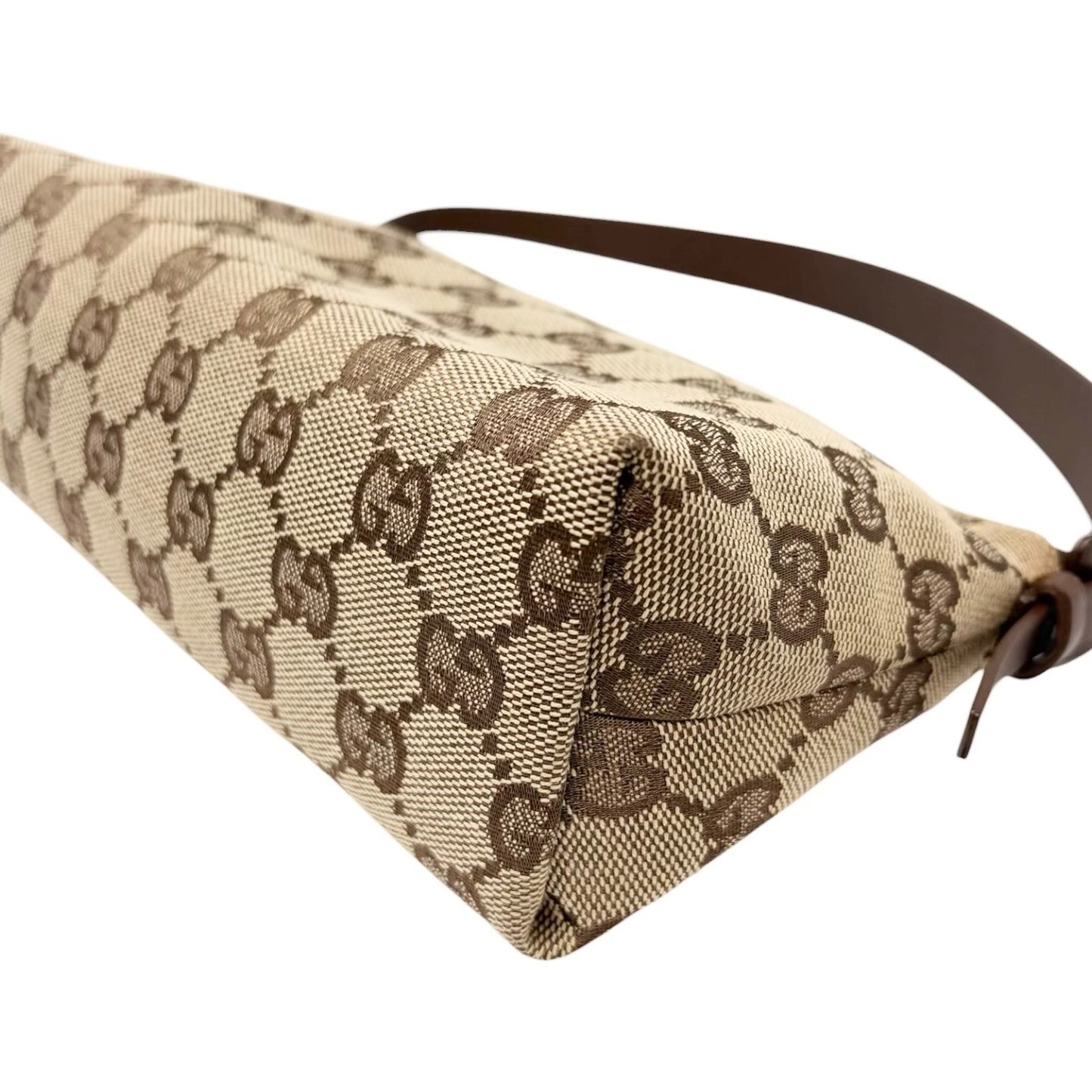 GUCCI Vintage GG Monogram Shoulder Bag Pochette Beige Brown Leather 902034