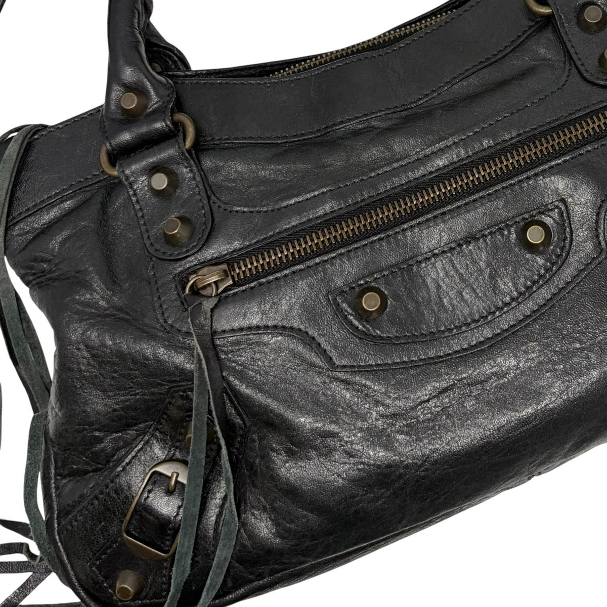 Balenciaga Vintage Classic City Logo 2way Shoulder Leather Bag Black 902461