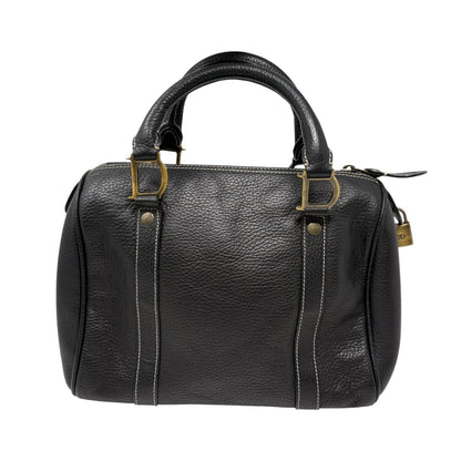 Christian Dior Vintage Padlock Double Handle Bag Handbag Black Leather 902348