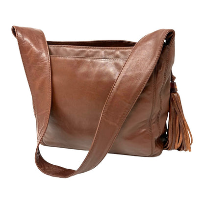 CHANEL Vintage CC Logo Stitch Tassel Shoulder Crossbody Bag Brown 902921
