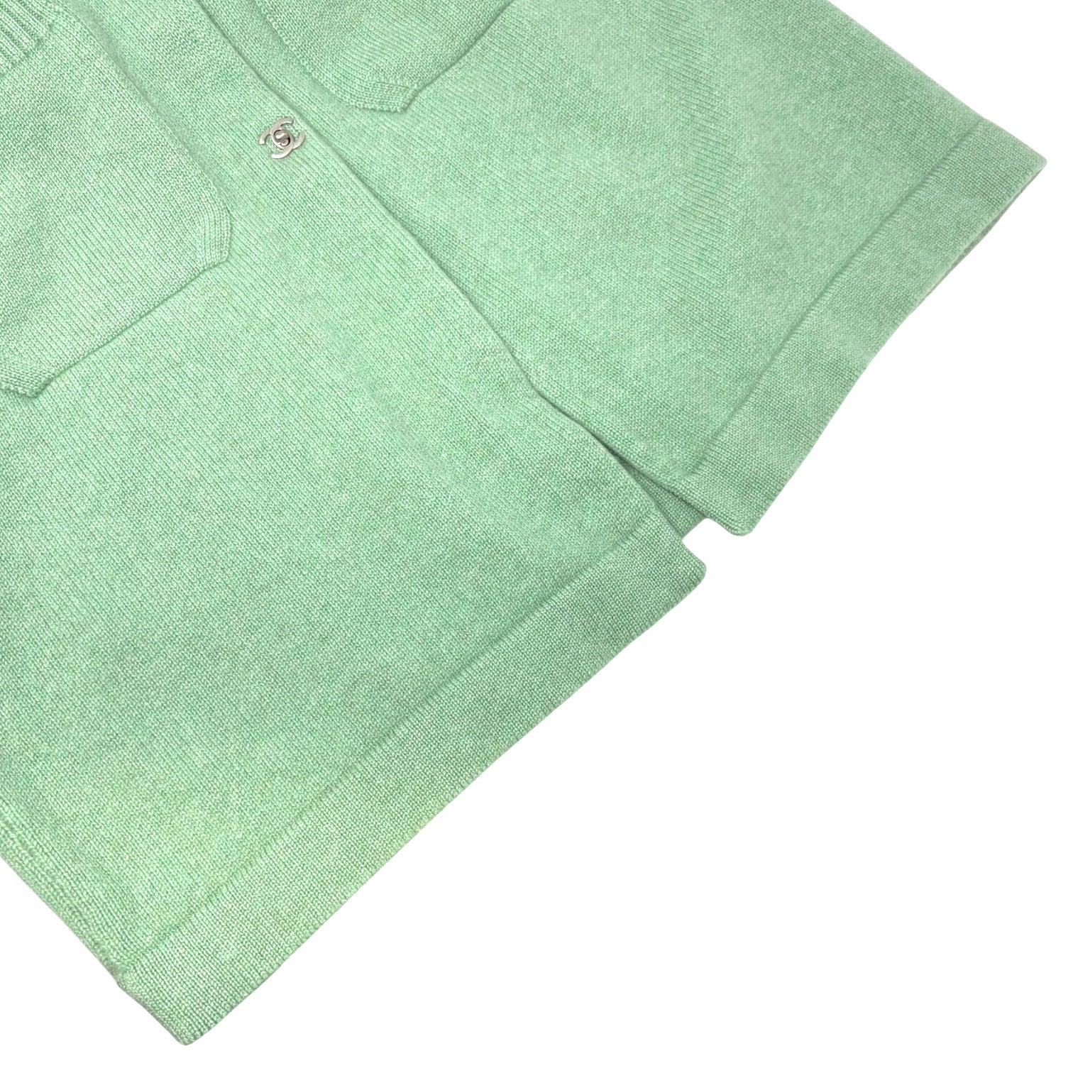 CHANEL Vintage P52425 CC Turnlock Logo Knit Cardigan Dress #38 Cashmere Green