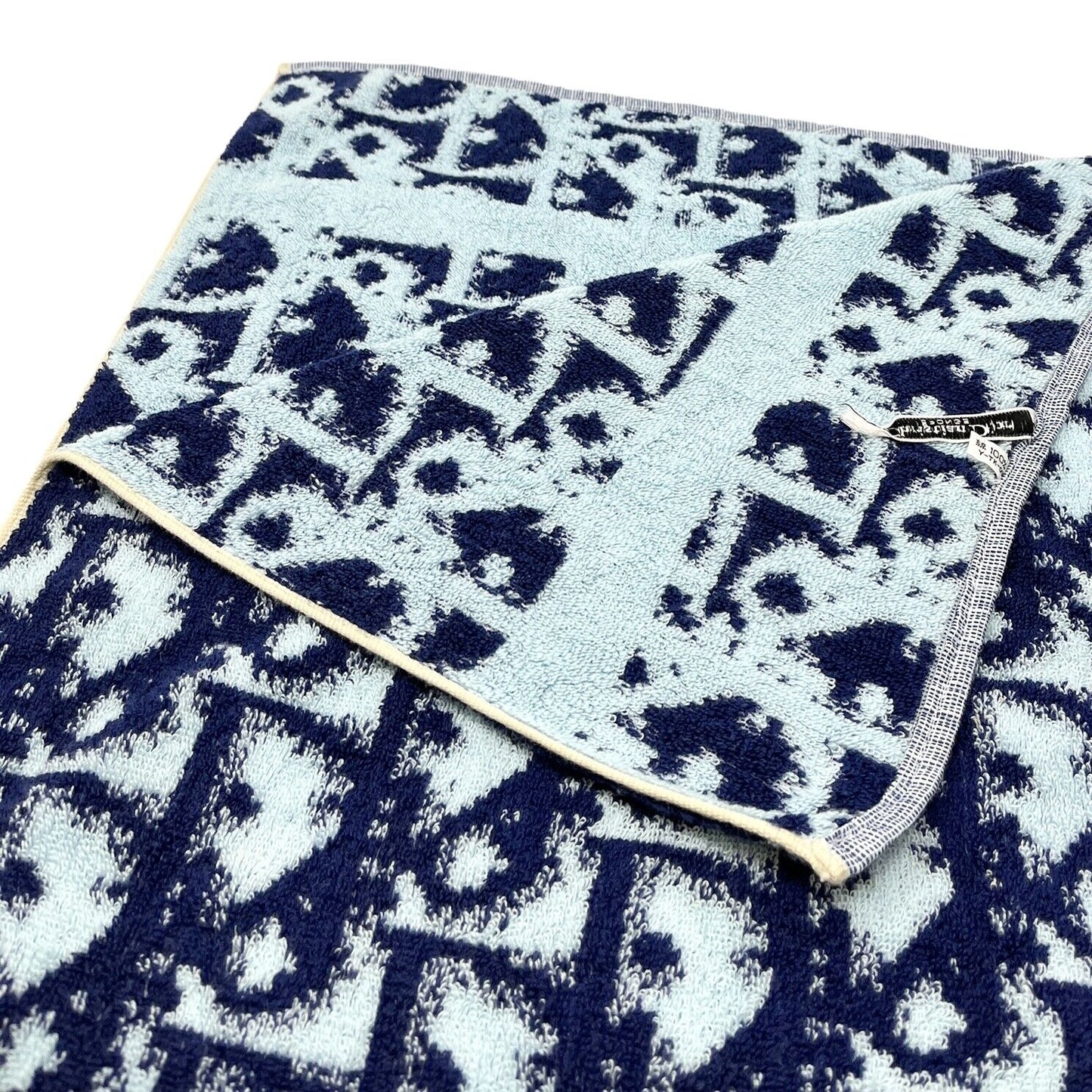 Christian Dior Vintage Trotter Monogram Beach Towel Accessory Blue Cotton RankAB