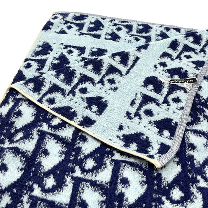 Christian Dior Vintage Trotter Monogram Beach Towel Accessory Blue Cotton RankAB