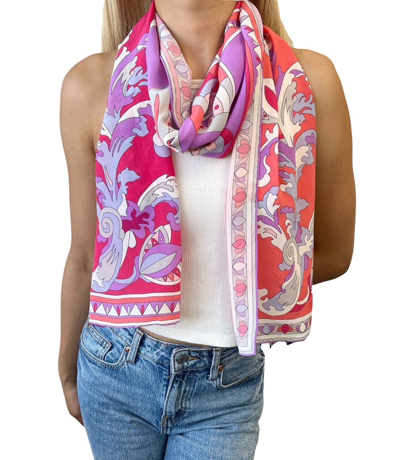 EMILIO PUCCI Vintage Logo Multicolor Scarf Shawl Wrap Silk Accessory 901923