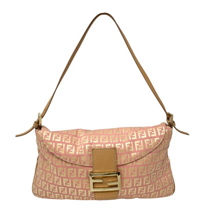 FENDI Vintage Zucchino Pochette Shoulder Bag Pink Yellow Canvas Leather 106545