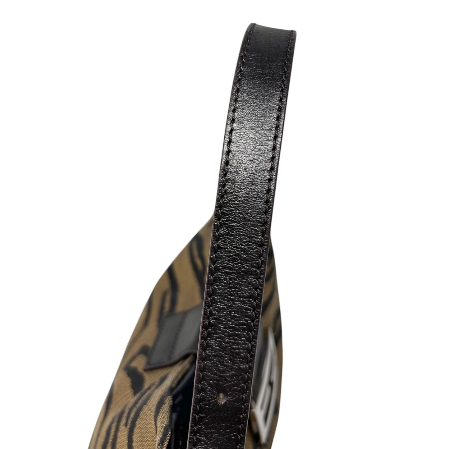 FENDI Vintage FF Logo Mamma Baguette Hobo Shoulder Bag Brown Cotton 902574