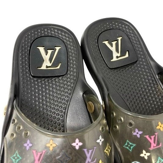 LOUIS VUITTON Vintage Monogram Multicolor Slide Sandals #37 Black Rubber
