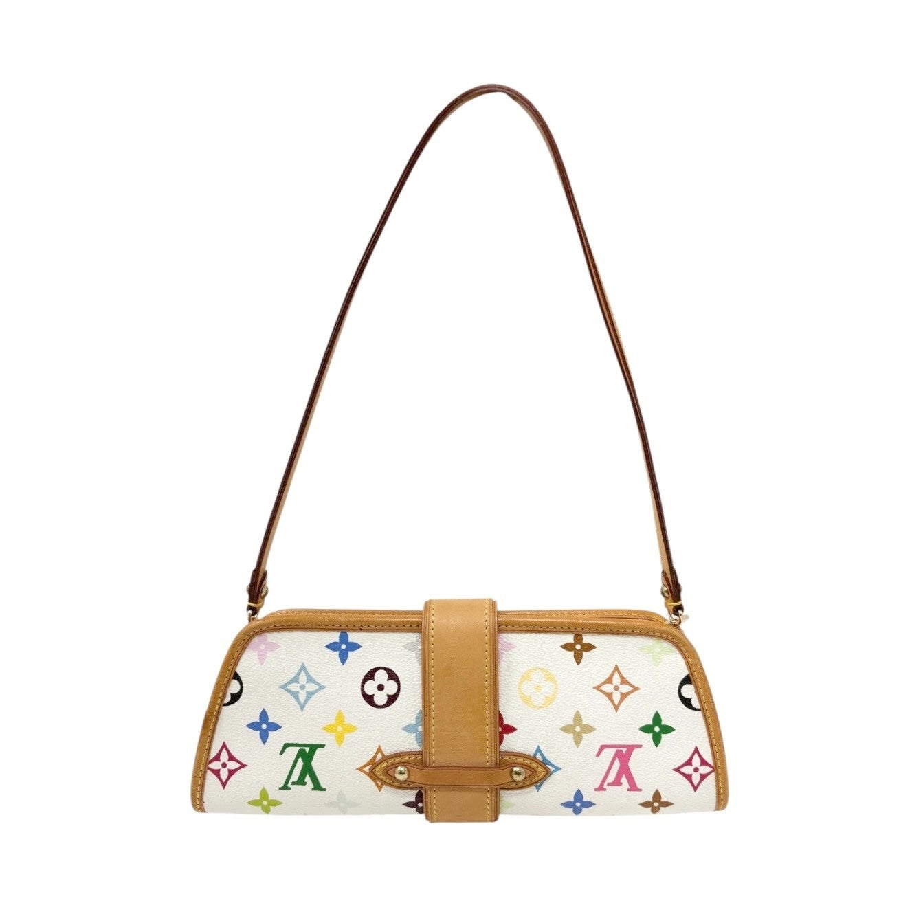 LOUIS VUITTON Vintage Monogram Multicolor Shirley Shoulder Bag White Leather