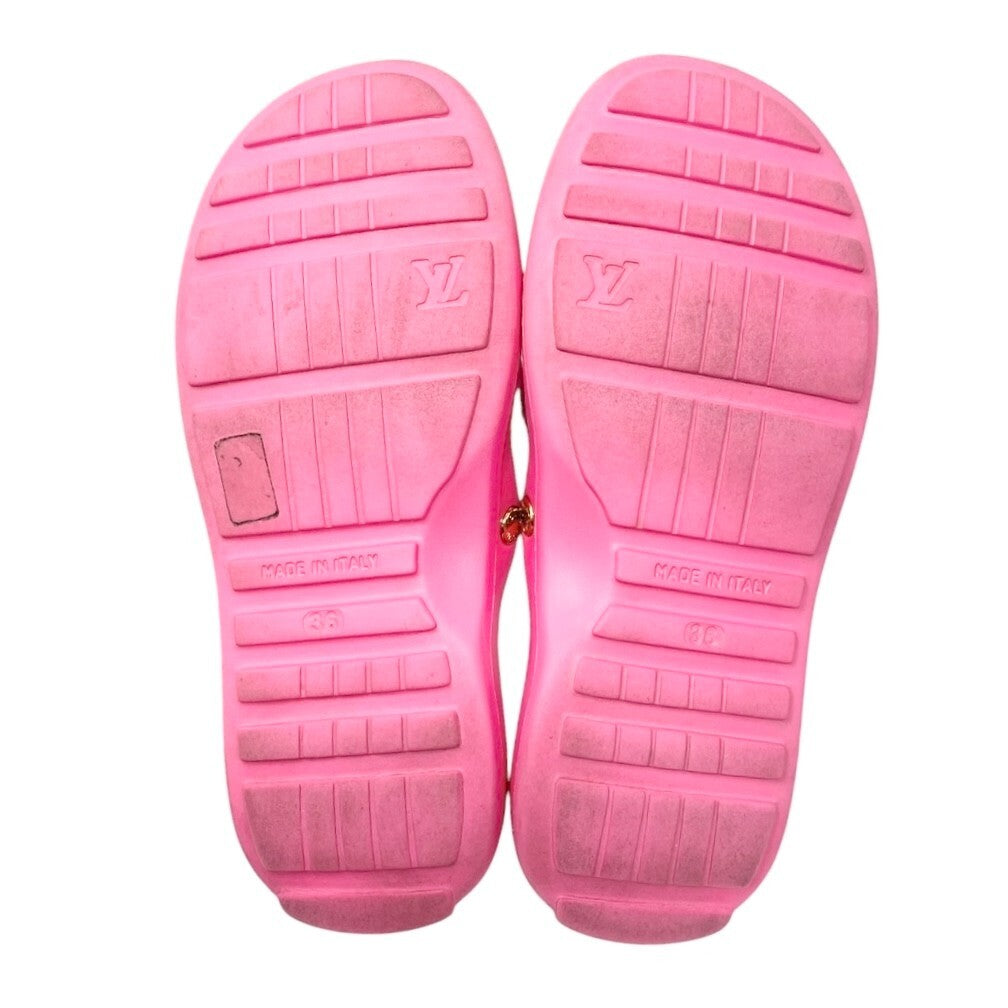 LOUIS VUITTON Vintage Lv Logo Monogram Beach Sandals #36-36.5 Pink Gold Rubber