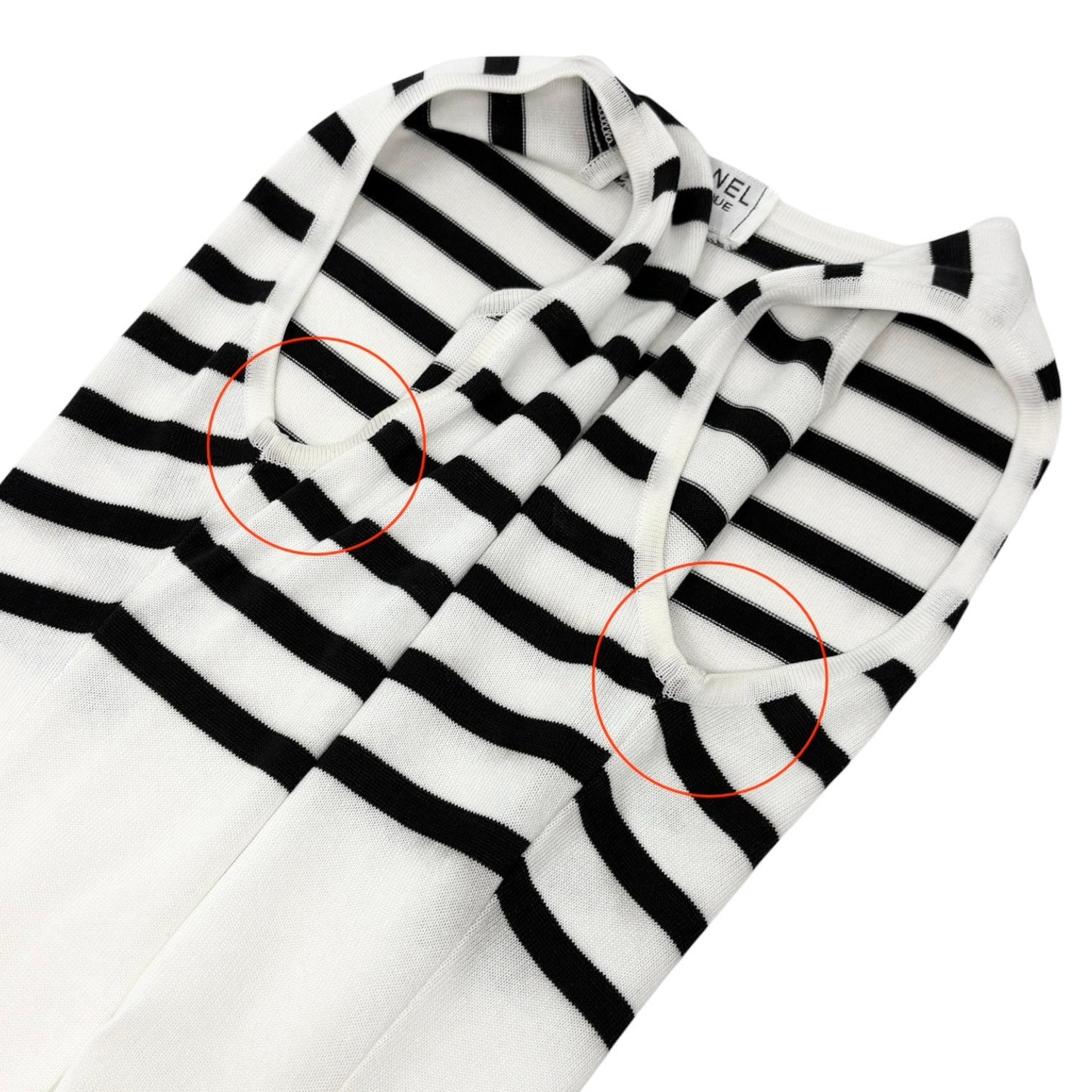 CHANEL Vintage CC Logo Striped Knit Tank Top #38 Black White Cotton 902421