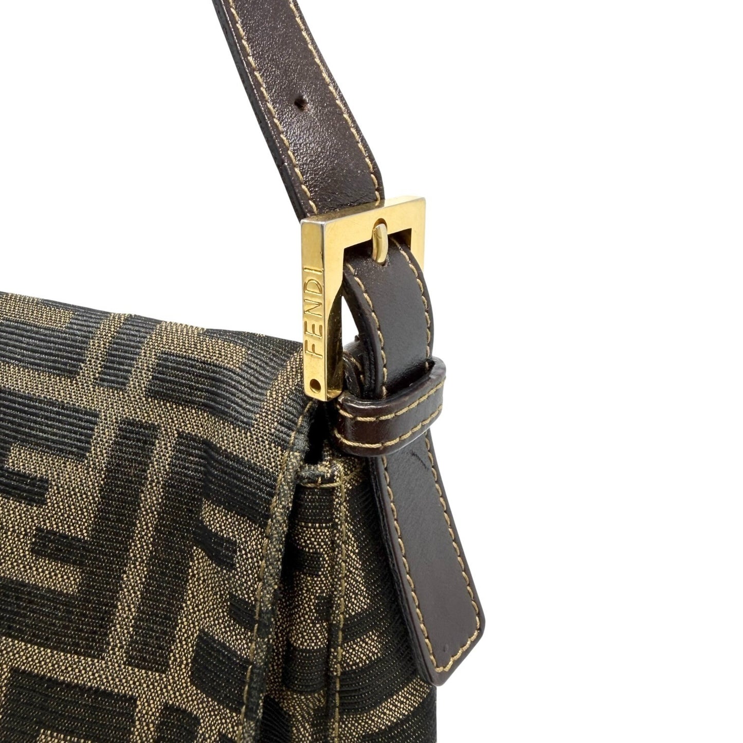 FENDI Vintage FF Zucca Mamma Baguette Shoulder Bag Canvas Brown Gold 901857
