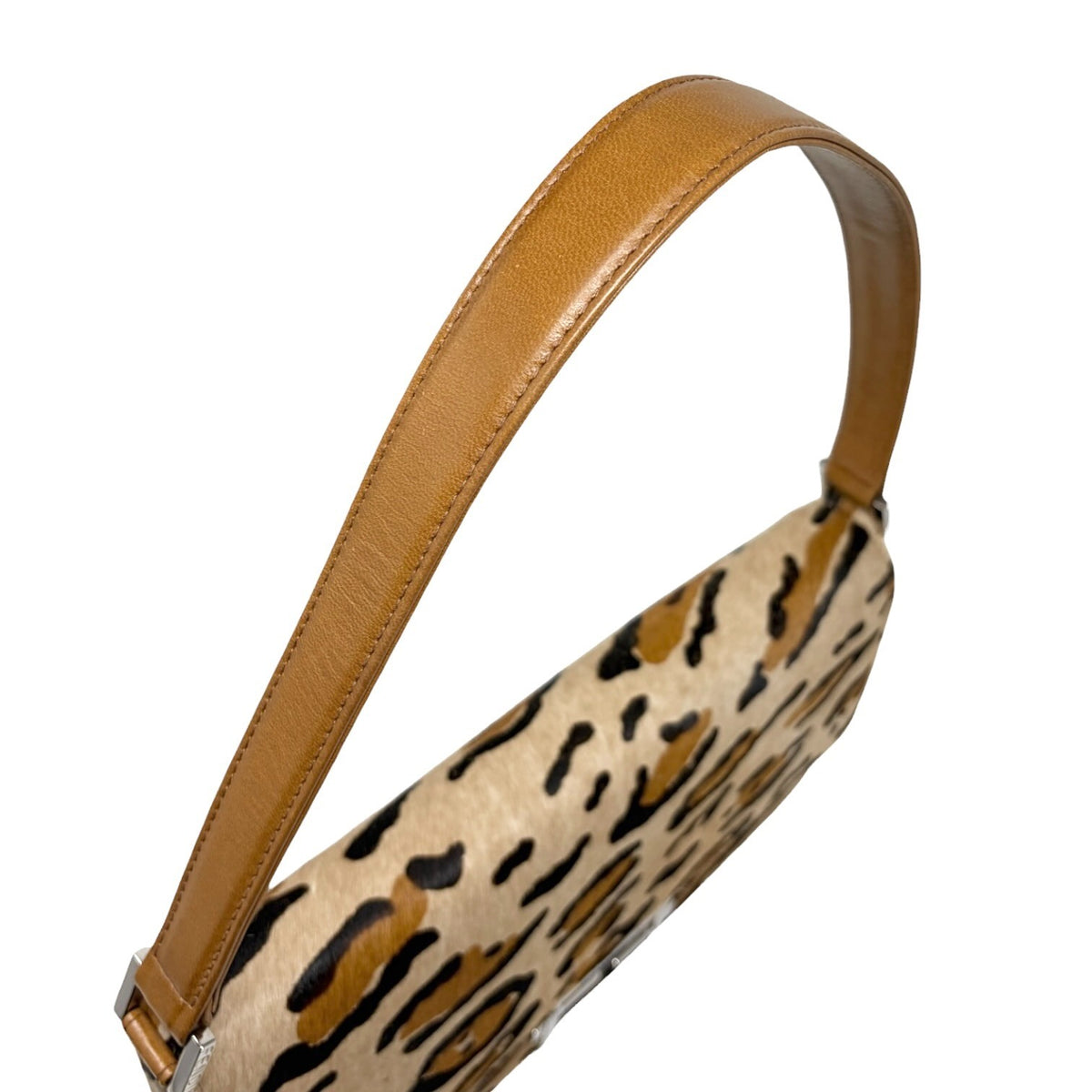 FENDI Vintage Mamma Baguette Leopard Shoulder Bag Brown Pony Calf Hair 902353