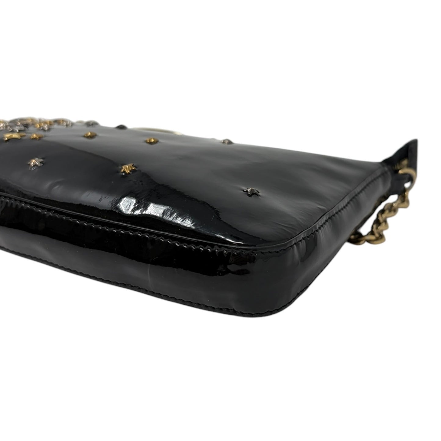 FENDI Vintage FF Logo Star Studs Mini Chain Shoulder Bag Black Gold 902276