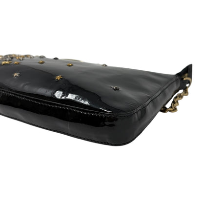 FENDI Vintage FF Logo Star Studs Mini Chain Shoulder Bag Black Gold 902276