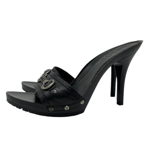 Christian Dior Vintage Logo Sandals Heels Mules #37.5-38 Black Silver Plastic
