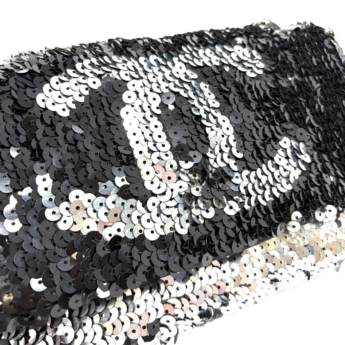 CHANEL Vintage CC Logo Sequins Chain Shoulder Bag Black Silver Leather 902259