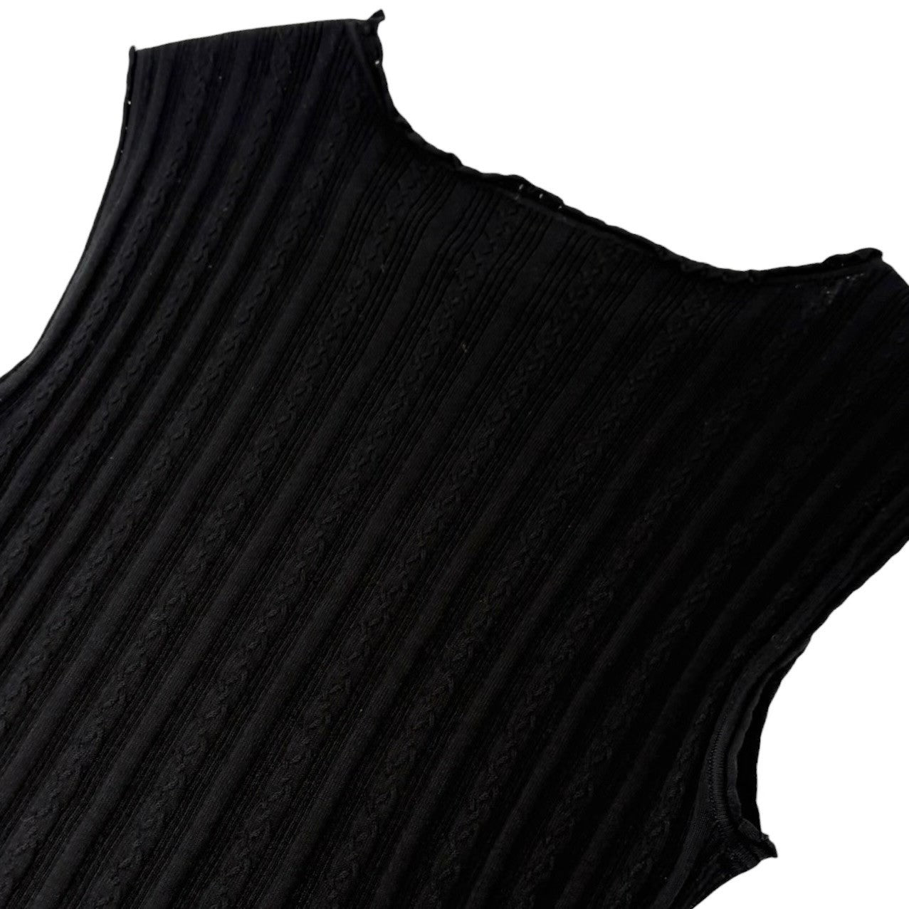 CHANEL P47979 CC Logo Rib Knit Tank Top #38 Black Sleeveless Cotton 901965