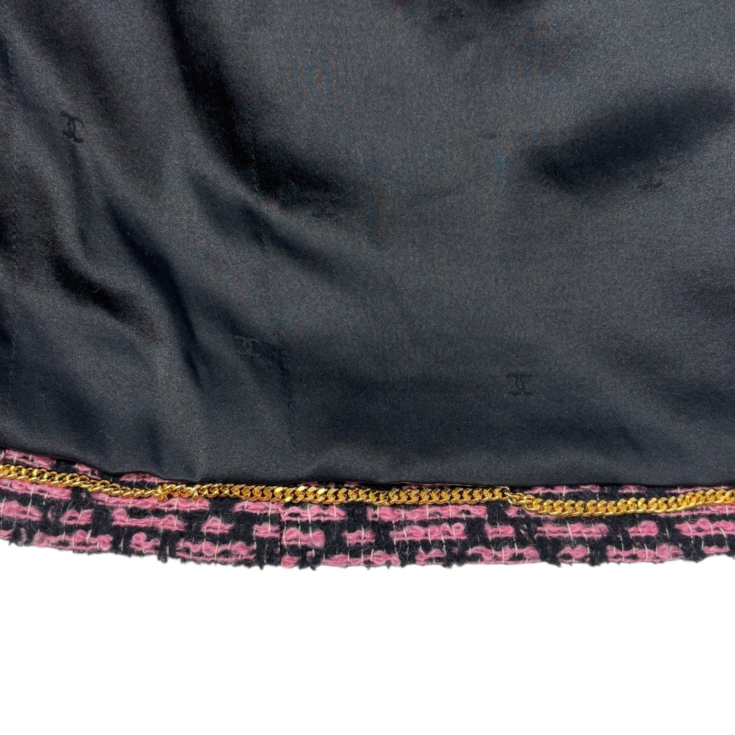 CHANEL Vintage 95A CC Logo Tweed Jacket #38 Pink Black Button Cotton Pocket