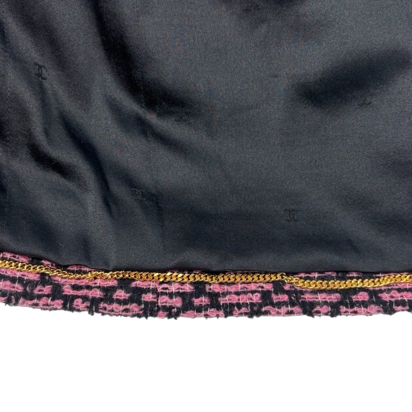 CHANEL Vintage 95A CC Logo Tweed Jacket #38 Pink Black Button Cotton Pocket