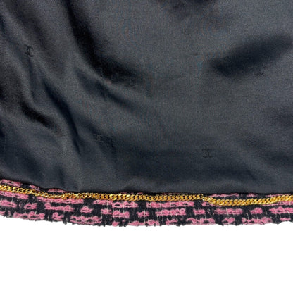 CHANEL Vintage 95A CC Logo Tweed Jacket #38 Pink Black Button Cotton Pocket