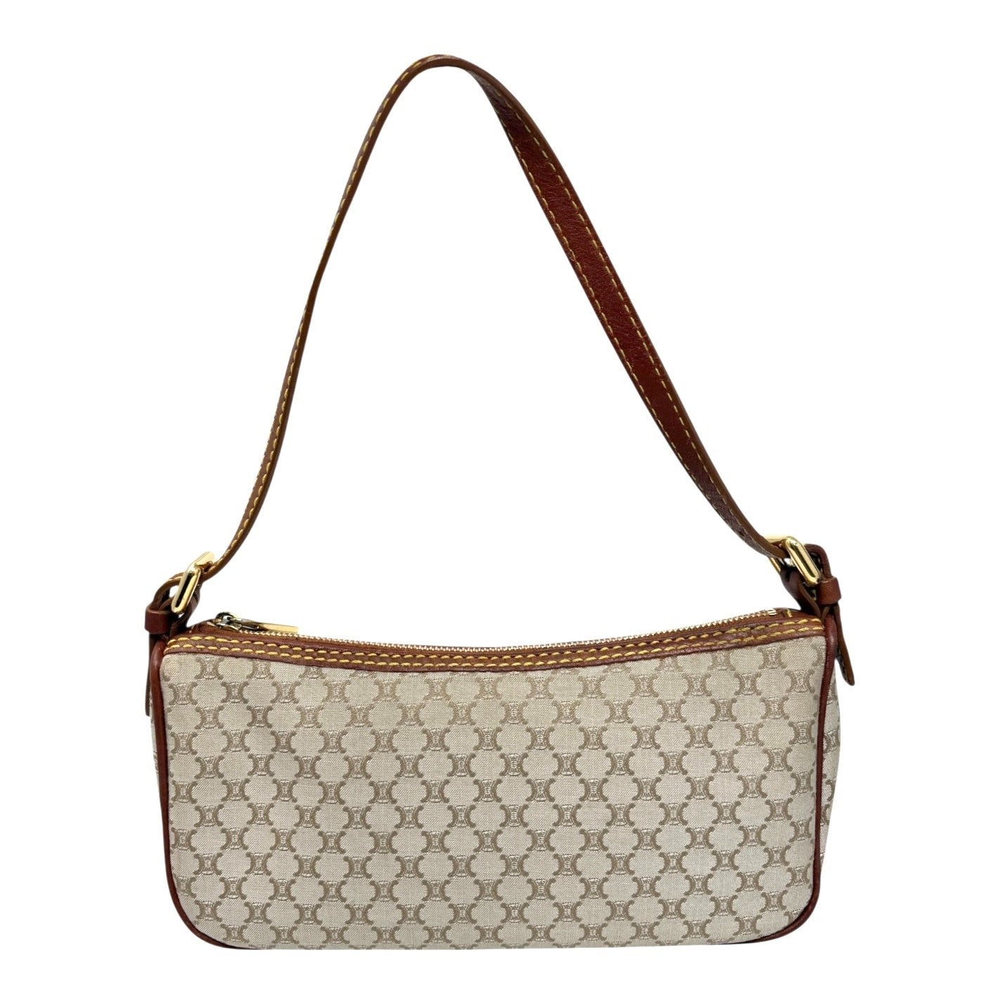 CELINE Vintage Macadam Monogram Canvas Shoulder Bag Pochette Brown Gray